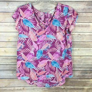 ❤Pink Rose Women's Blouse Size Medium Pink Blue Orange